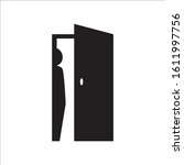 hide person logo design silhoutte of people hidding in the back of door icon vector illustration