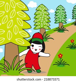 Hide and Seek on the Mountain Field illustration set