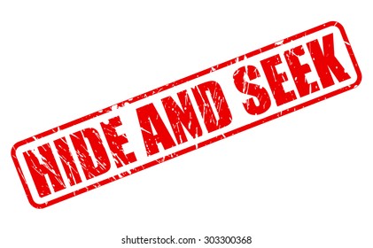 Hide and seek red stamp text on white
