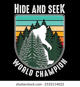 Hide seek world champion retro vintage yeti vector silhouette t shirt design