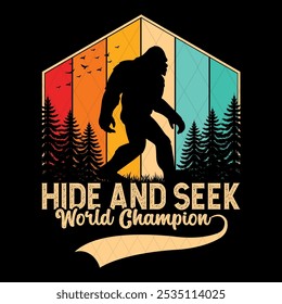 Hide seek world champion retro vintage yeti vector silhouette t shirt design