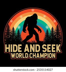 Hide seek world champion retro vintage yeti vector silhouette t shirt design