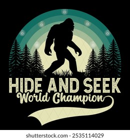 Hide seek world champion retro vintage yeti vector silhouette t shirt design