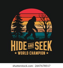 esconda e procure design de t-shirt campeão mundial, design de t-shirt bigfoot