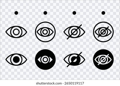 Hide and show password eye visibility vector icons in flat style for apps and web. Vector illustration.