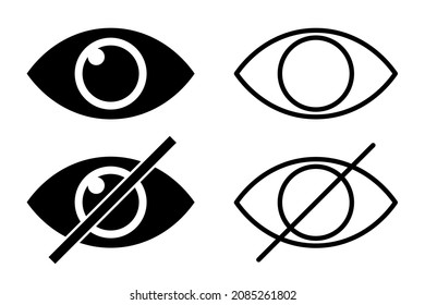 Hide and show password icons. Flat and linear. Different vector eye icons