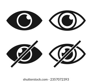 Ocultar y mostrar iconos de contraseña. Iconos de ojos planos y lineales. Iconos de ojos vectoriales diferentes