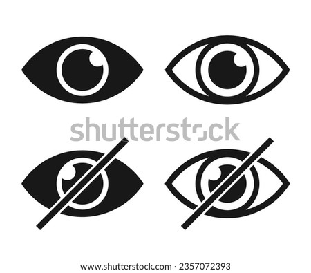 Hide and show password icons. Flat and linear eye icons. Different vector eye icons
