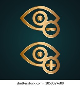 Ocultar y mostrar el icono del ojo. Metal de oro con fondo oscuro