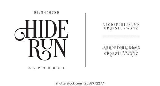 Hiderun typography beauty fashion elegant minimalist serif italic fonts decorative wedding vintage retro logos. Minimal luxury font alphabet logo. Vector illustration