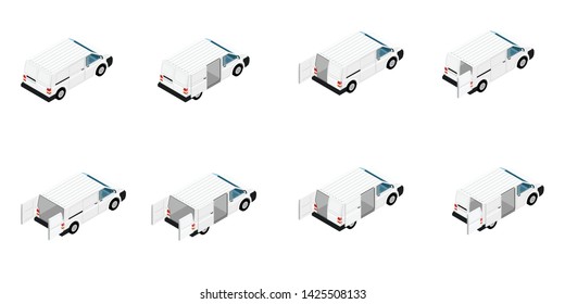 Hi-detailed Cargo Delivery Van vector set isometric view. Mockup Template for Branding and Corporate identity design on transport. Realistic White Cargo Van.