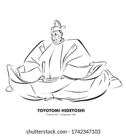 Hideyoshi Toyotomi (1537 – 1598) Line drawing illustration of Japanese historical figures