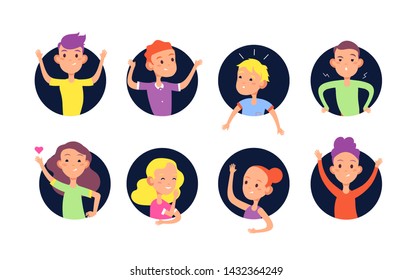 Hiding hole kids. Cute affront children boys and girls hide in wall holes flat vector clipart. Illustration of boy and girl smile in hole, character children different