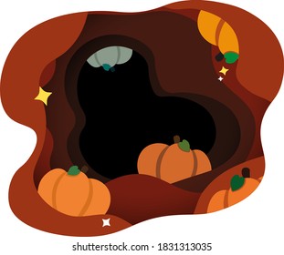 escondiendo calabazas en la caverna 3d ilustración para halloween