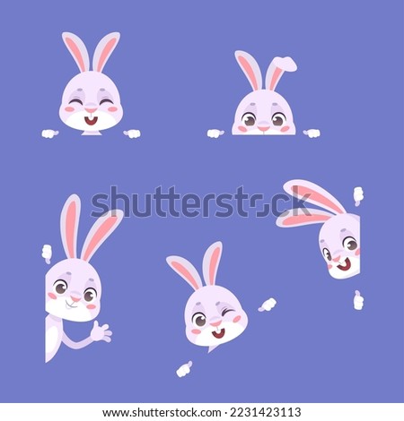 Hiding rabbits. Peeking easter rabbit, cute bunny peek from hole, cartoon animal with space for text banners border or frame in funny paw, kid boo gift pet vector illustration of rabbit animal
