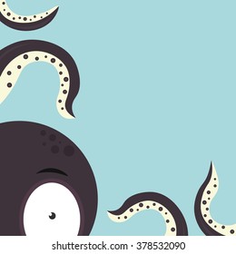 Hiding from the troubles and tribulations. Scared octopus pulls tentacles 