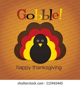 Hiding turkey felt Thanksgiving card in vector format.