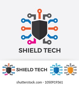 Hield and Circuit board logo illustration template.
