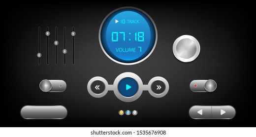 Hi-End User Interface Elements.Buttons, Switches, bars, power buttons, sliders. Vector illustration.Eps10
