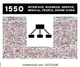 Hierachy icon and other web interface, business, tools, people, medical service and awards vector symbols. Style is bicolor flat symbols, intensive red and black colors, rounded angles, white