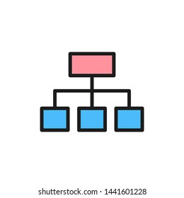 Hierarchical graph structure flat color icon.