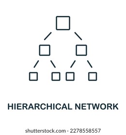 Symbol der hierarchischen Netzwerk-Linie. Elementzeichen aus der Netzwerkkollektion. Hierarchische Netzwerk-Umrisssymbol für Webdesign, Infografiken und mehr.
