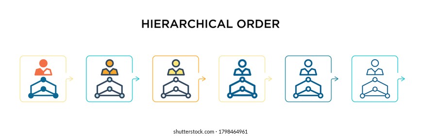 Hierarchical order vector icon in 6 different modern styles. Black, two colored hierarchical order icons designed in filled, outline, line and stroke style. Vector illustration can be used for web, 