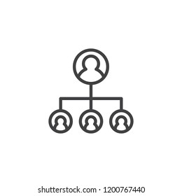 Hierarchical structure outline icon. linear style sign for mobile concept and web design. Teamwork line vector icon. Organization chart symbol, logo illustration. Vector graphics