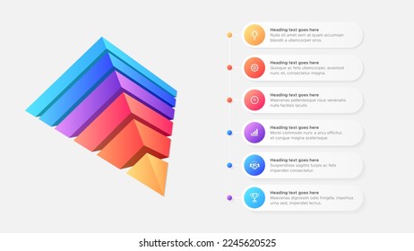 Jerarquía Pirámide 3D Seis 6 Opciones Plantilla de diseño moderno Infografía empresarial