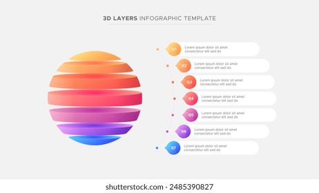 Hierarchy 3D Sphere Circle Seven 7 Layers Business Infographic Modern Design Template