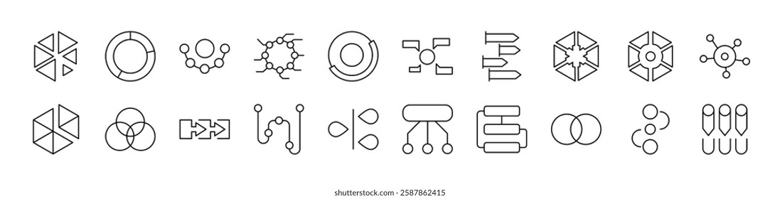 Hierarchy Bundle of Thin Icons. Editable Stroke. Suitable for Web Sites, Books, Cards, Apps 