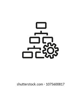 Hierarchy chart with gear line icon. Flowchart, cogwheel, scheme. Digital technology concept. Can be used for topics like file system, database structure, data management