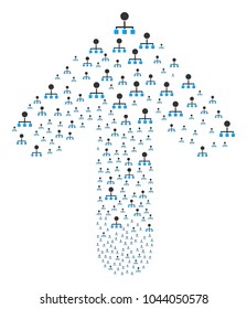 Hierarchy collage composed in the collection of forward aim arrow. Upwards direction arrow figure created from hierarchy pictograms.