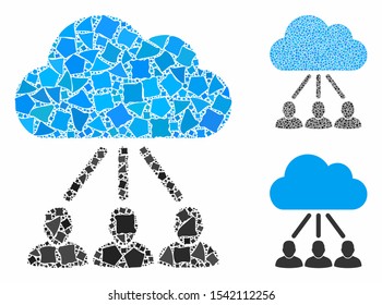 Hierarchy composition of tremulant parts in variable sizes and color tinges, based on hierarchy icon. Vector tremulant parts are united into mosaic. Hierarchy icons collage with dotted pattern.