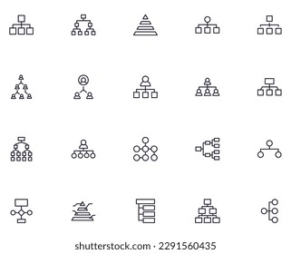 Hierarchy concept. Collection of hierarchy high quality vector outline signs for web pages, books, online stores, flyers, banners etc. Set of premium illustrations isolated on white background 