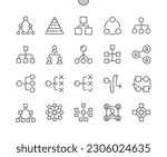 Hierarchy. Corporate organisation. Teamwork, relations, process. Pixel Perfect Vector Thin Line Icons. Simple Minimal Pictogram