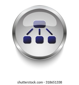 Hierarchy dark blue vector icon on a glossy glass button with chrome on white background