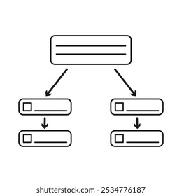 Symbol für Hierarchiediagramm. Strukturvektor des Flussdiagramms. Layout-Symbol verarbeiten. Schwarze Umrissgrafik.