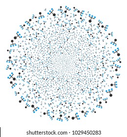 Hierarchy explosion round cluster. Object pattern made from random hierarchy icons as burst sphere. Vector illustration style is flat iconic symbols.