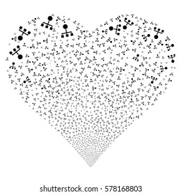Hierarchy fireworks with heart shape. Vector illustration style is flat black iconic symbols on a white background. Object valentine heart made from confetti icons.