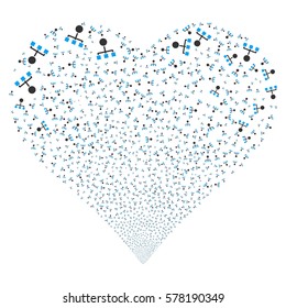 Hierarchy fireworks with heart shape. Vector illustration style is flat blue and gray iconic symbols on a white background. Object heart made from random pictograms.