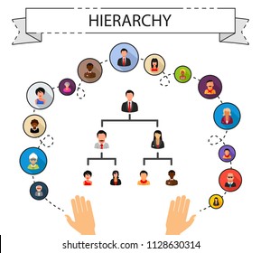 Hierarchy flat icons concept. Vector illustration. Element template for design.