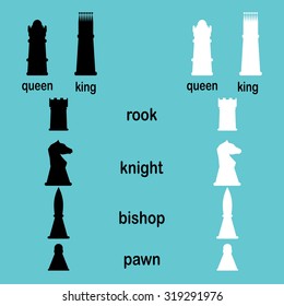Hierarchy game chess. Queen and pawn, knight and rook, vector graphic illustration