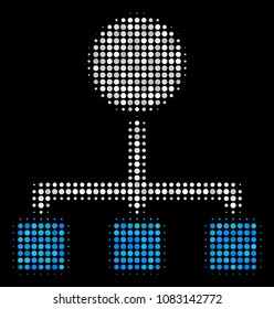 Hierarchy halftone vector icon. Illustration style is dot iconic hierarchy symbol on a black background. Halftone pattern is constructed with circle pixels.