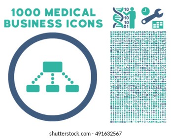 Hierarchy icon with 1000 medical business cobalt and cyan vector pictograms. Clipart style is flat bicolor symbols, white background.