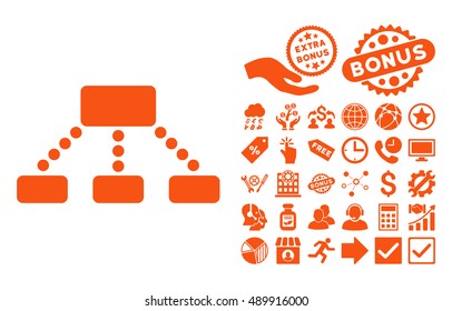 Hierarchy icon with bonus design elements. Vector illustration style is flat iconic symbols, orange color, white background.