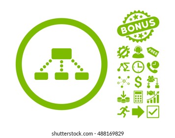 Hierarchy icon with bonus pictogram. Vector illustration style is flat iconic symbols, eco green color, white background.