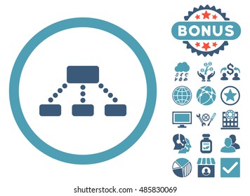 Hierarchy icon with bonus pictures. Vector illustration style is flat iconic bicolor symbols, cyan and blue colors, white background.
