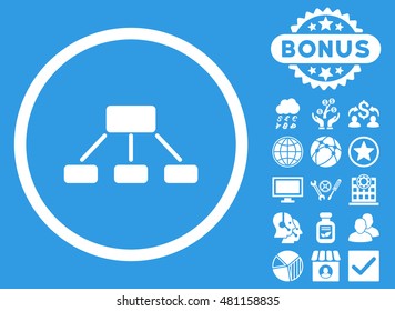 Hierarchy icon with bonus. Vector illustration style is flat iconic symbols, white color, blue background.