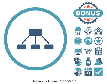 Hierarchy icon with bonus. Vector illustration style is flat iconic bicolor symbols, cyan and blue colors, white background.